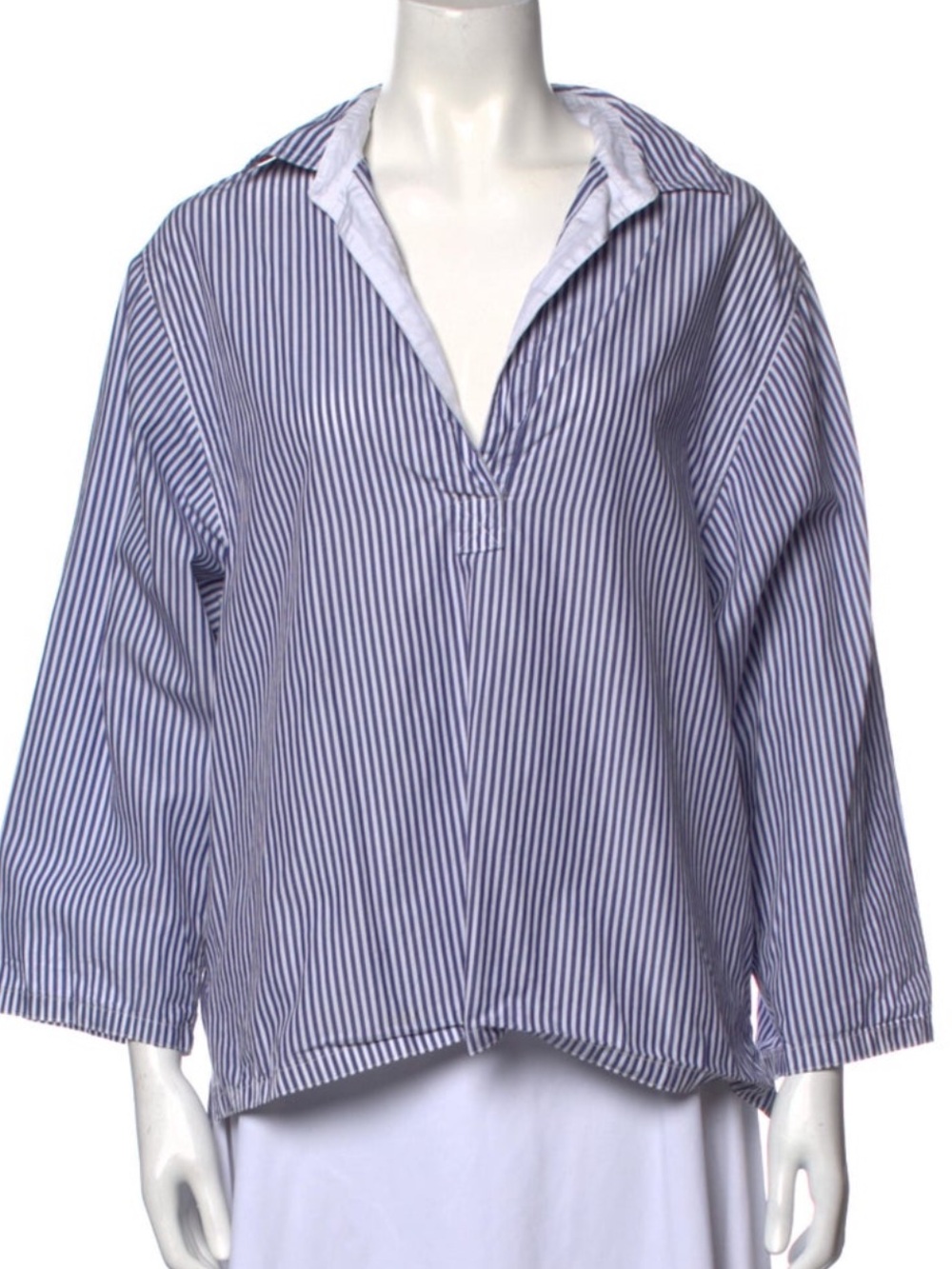 Organic by John Patrick Striped Pullover Shirt - Blue & White